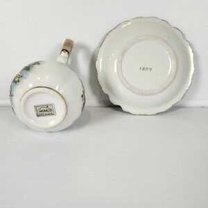 HOMCO Miniature Pitcher and Saucer‎ Set Porcelain Fruit Design Gold Trim Japan